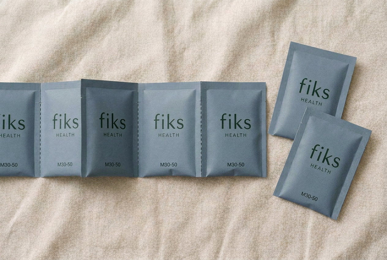 Dusty blue-grey Fiks sachet strip for Male 30–50