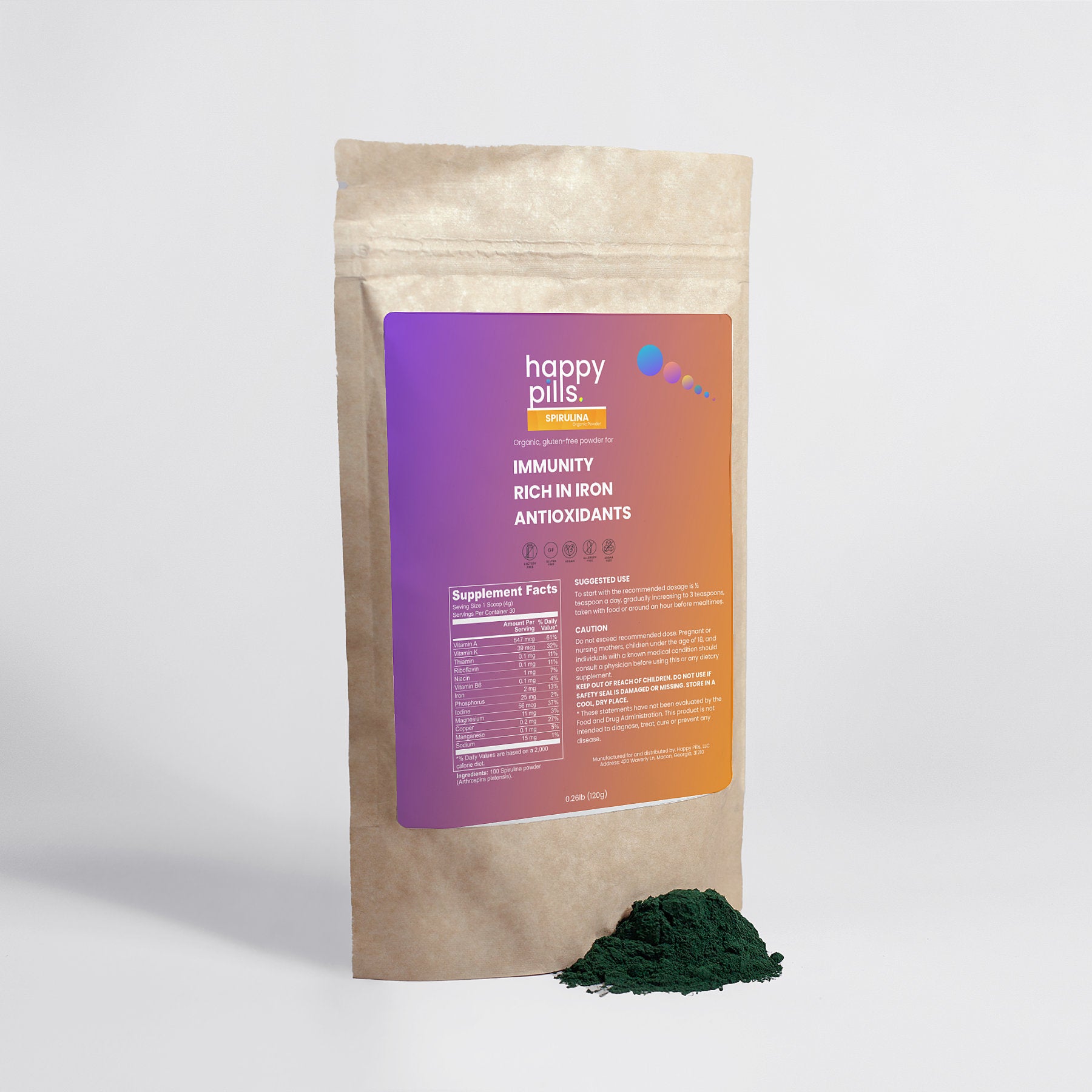 Spirulina Powder (Immunity, Rich in Iron, Antioxidants) - Happy Pills