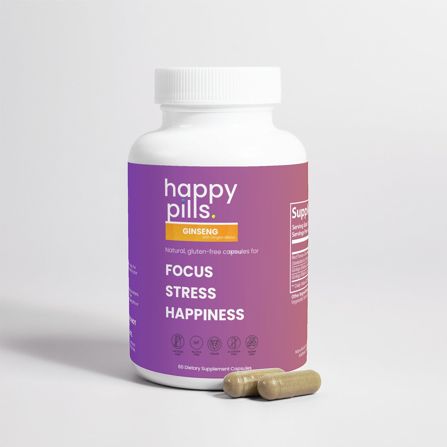 Ginseng Vitamins (Focus, Stress, Happiness) - Happy Pills